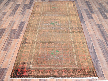 Brown 3'0" x 6'7" Vintage Hand knotted Wool Rug - Sku: O086063