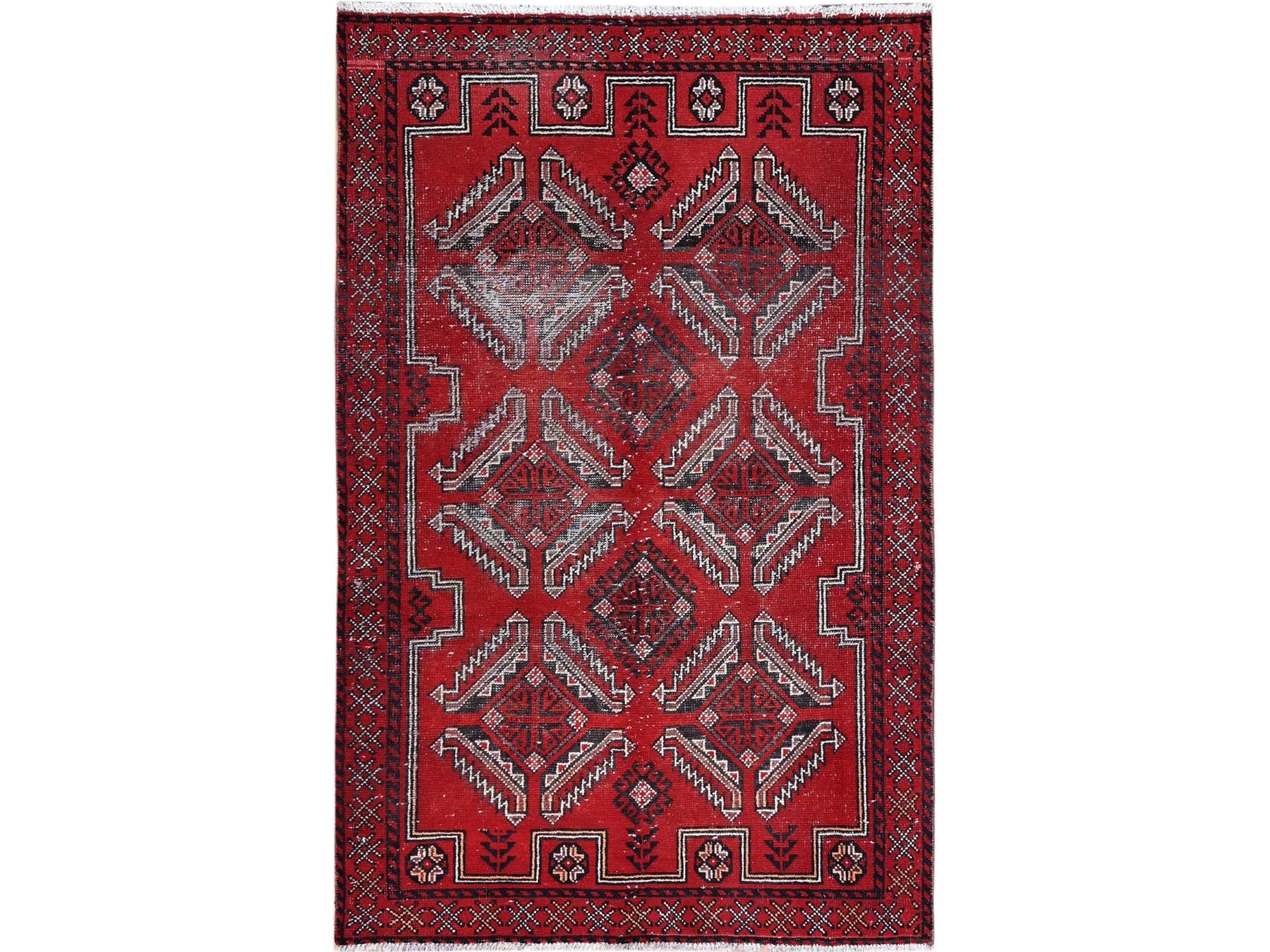 Baluch Vintage hand-knotted wool rug in Red, 4' x 6'5" — SKU O086068