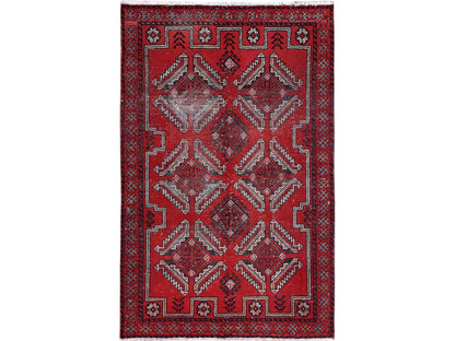 Baluch Vintage hand-knotted wool rug in Red, 4' x 6'5" — SKU O086068