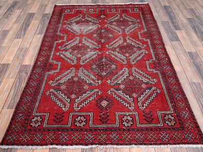 Baluch Vintage hand-knotted wool rug in Red, 4' x 6'5" — SKU O086068 (view 2)
