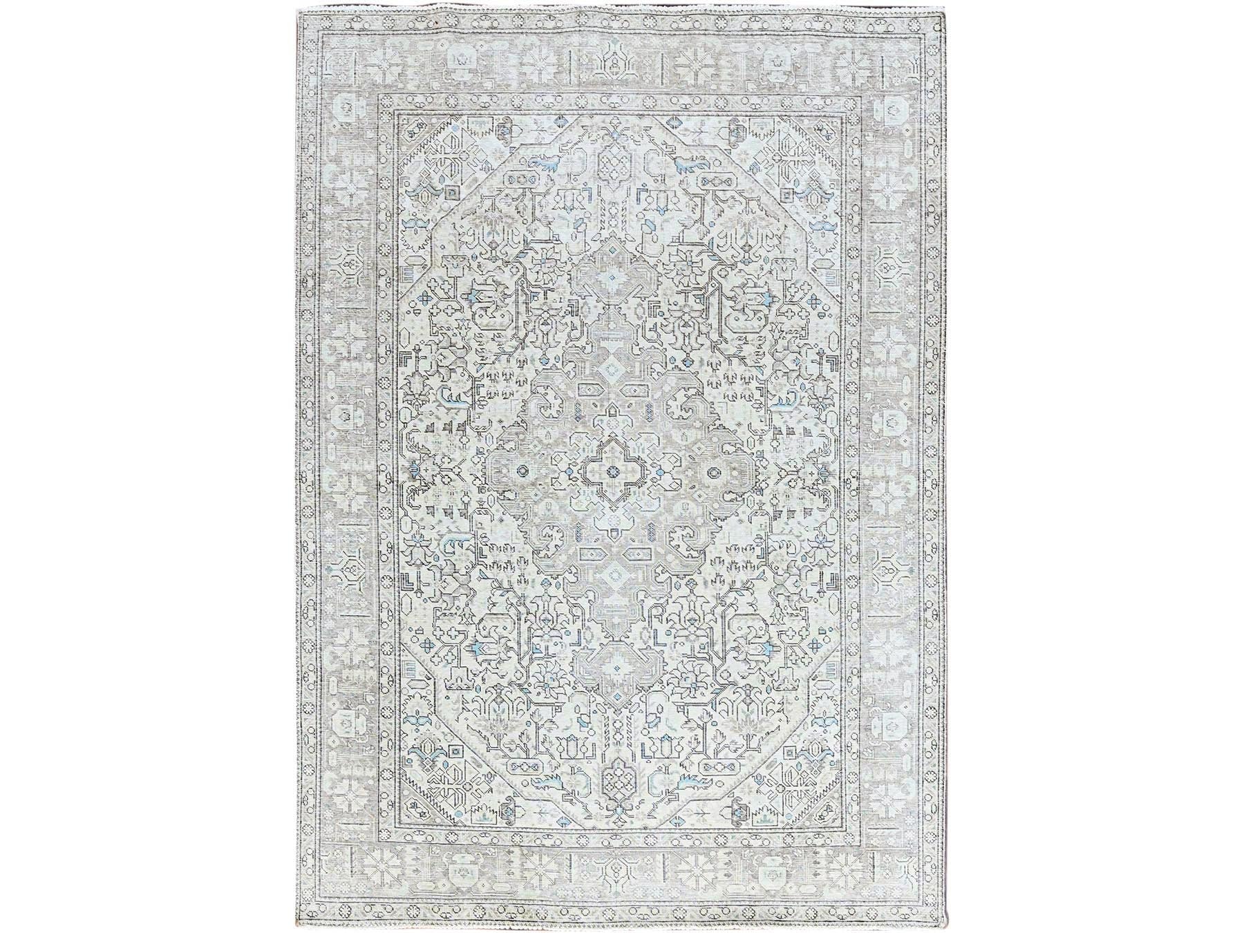Tabriz Vintage hand-knotted wool rug in Ivory & Gray, 6'5" x 9'1" — SKU O086095