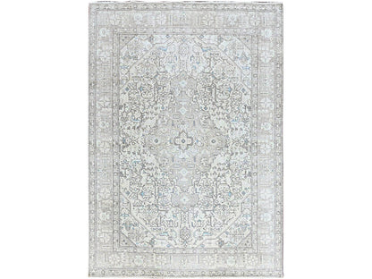 Tabriz Vintage hand-knotted wool rug in Ivory & Gray, 6'5" x 9'1" — SKU O086095