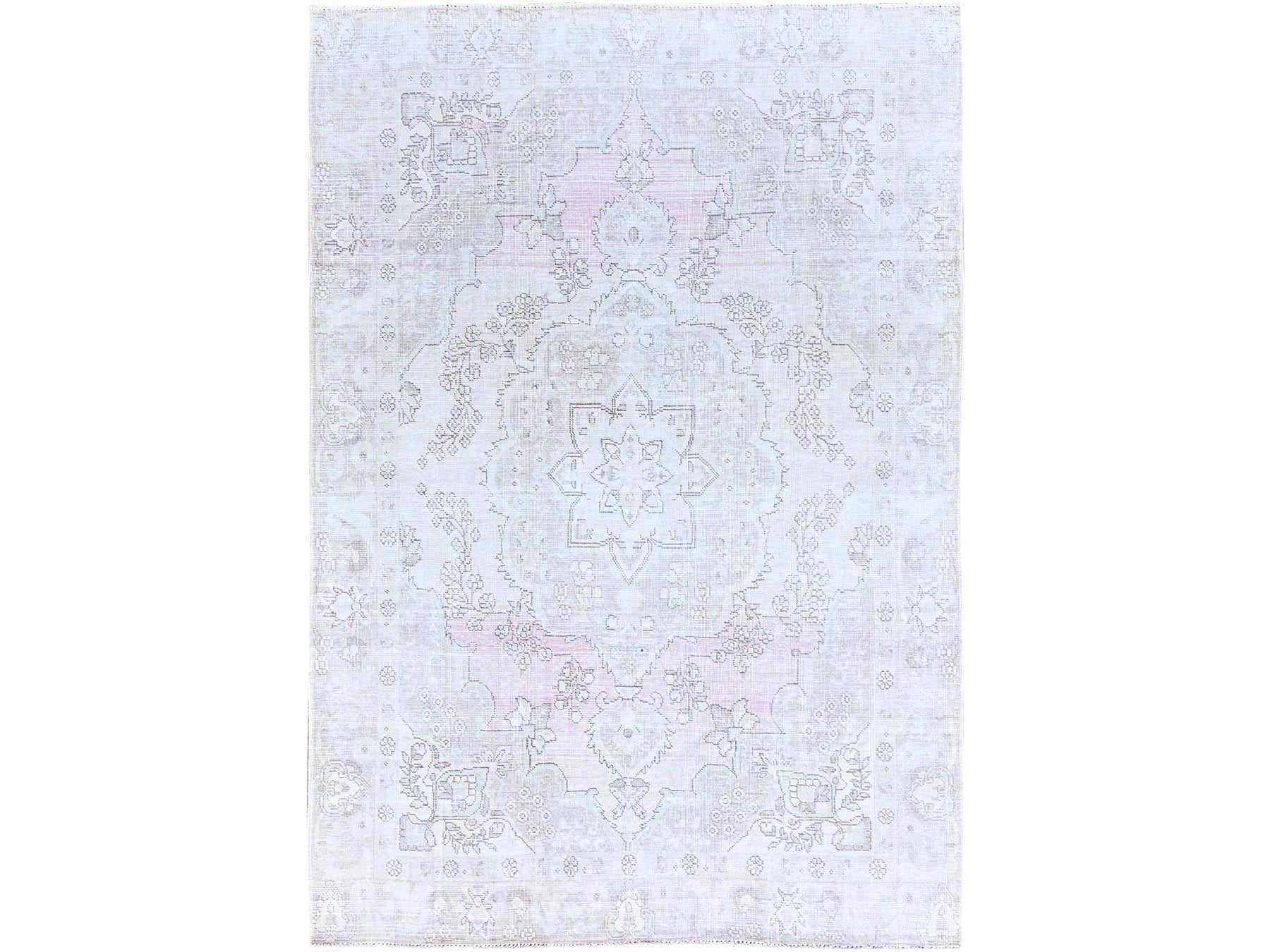 Tabriz Vintage hand-knotted wool rug in Ivory, 6'2" x 8'8" — SKU O086097