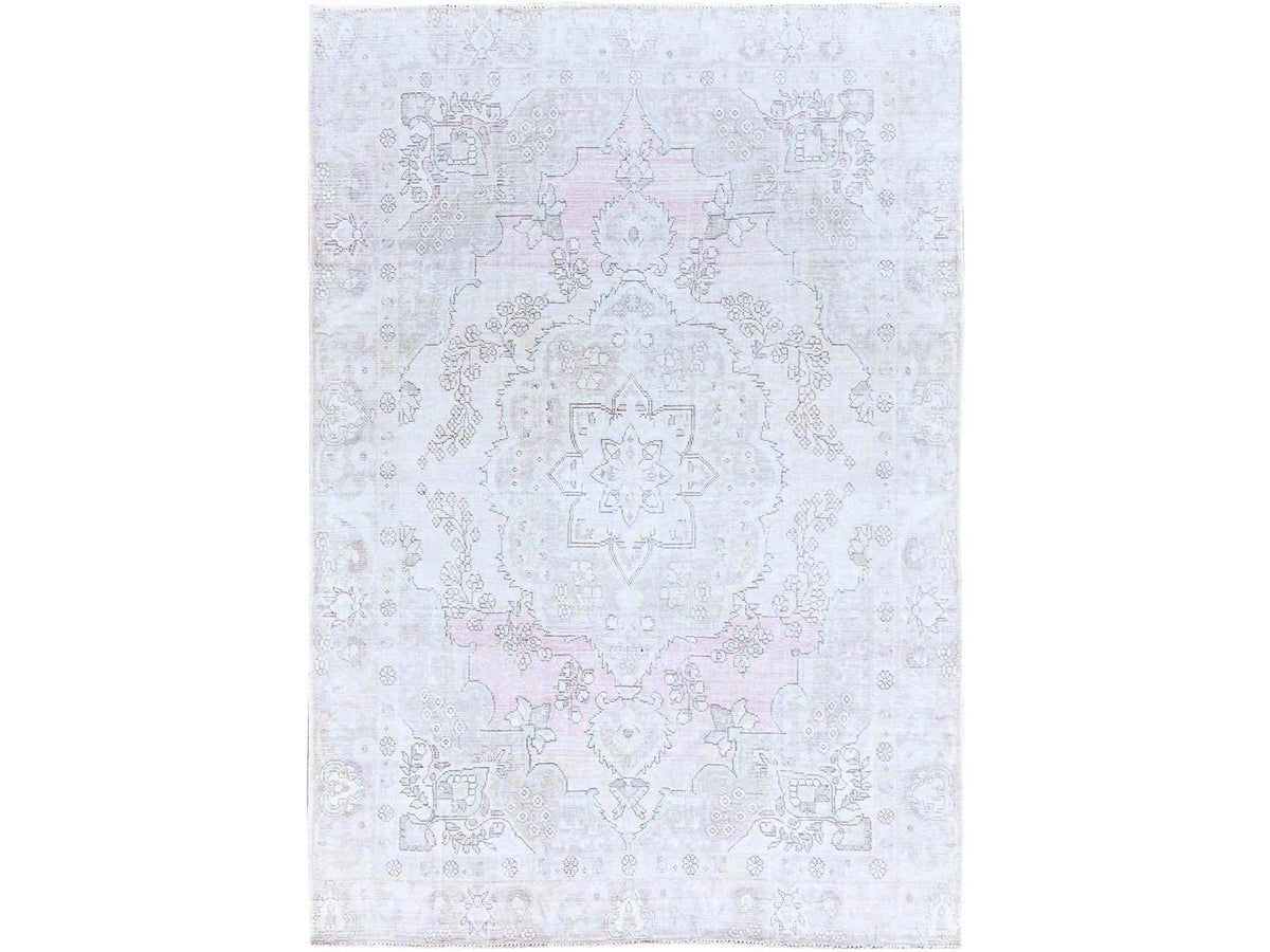 Tabriz Vintage hand-knotted wool rug in Ivory, 6'2" x 8'8" — SKU O086097