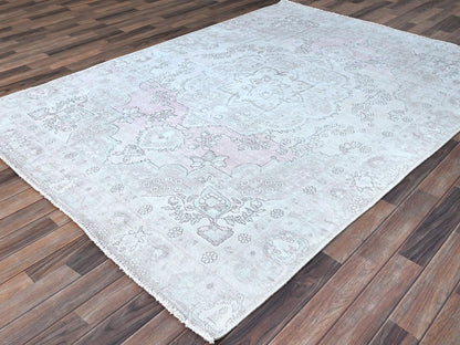 Tabriz Vintage hand-knotted wool rug in Ivory, 6'2" x 8'8" — SKU O086097 (view 3)