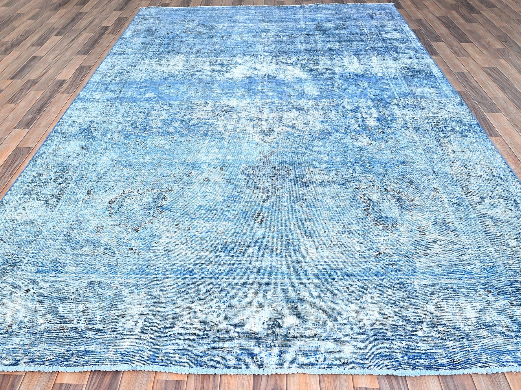 Tabriz Vintage hand-knotted wool rug in Overdyed & Blue, 7'5" x 10'11" — SKU O086102 (view 2)