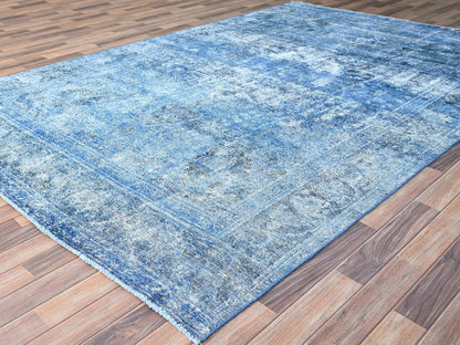 Tabriz Vintage hand-knotted wool rug in Overdyed & Blue, 7'5" x 10'11" — SKU O086102 (view 3)