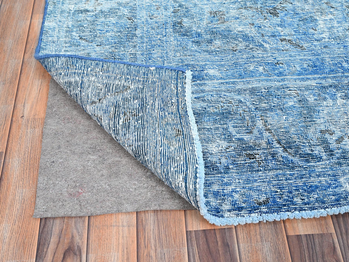 Tabriz Vintage hand-knotted wool rug in Overdyed & Blue, 7'5" x 10'11" — SKU O086102 (view 4)