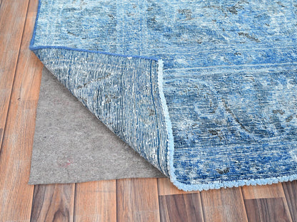 Tabriz Vintage hand-knotted wool rug in Overdyed & Blue, 7'5" x 10'11" — SKU O086102 (view 4)