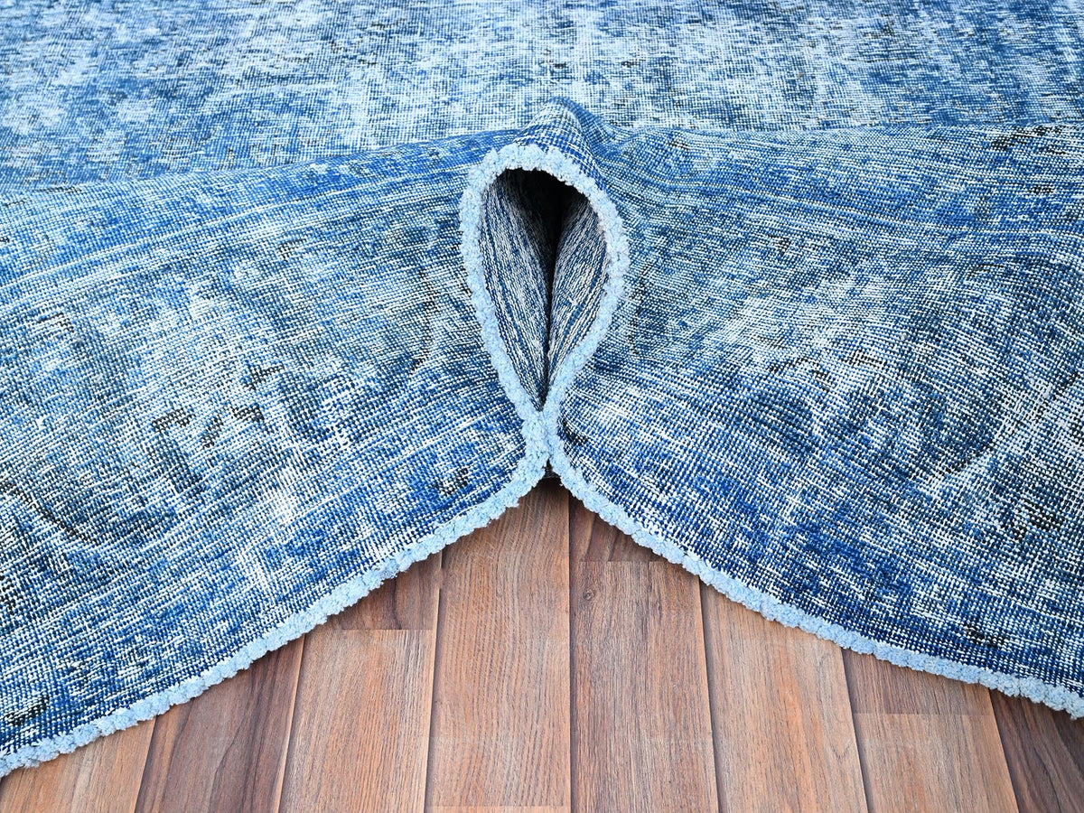 Tabriz Vintage hand-knotted wool rug in Overdyed & Blue, 7'5" x 10'11" — SKU O086102 (view 5)
