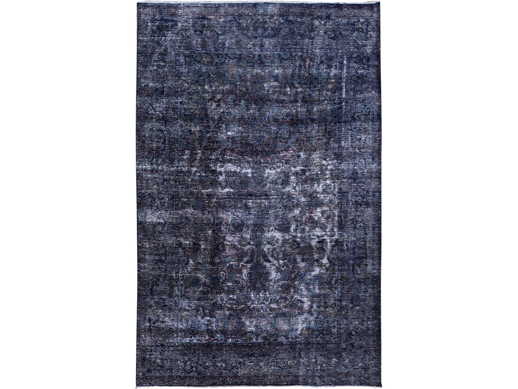 Tabriz Vintage hand-knotted wool rug in Overdyed & Blue, 6'5" x 10'3" — SKU O086110