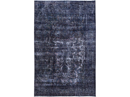 Tabriz Vintage hand-knotted wool rug in Overdyed & Blue, 6'5" x 10'3" — SKU O086110