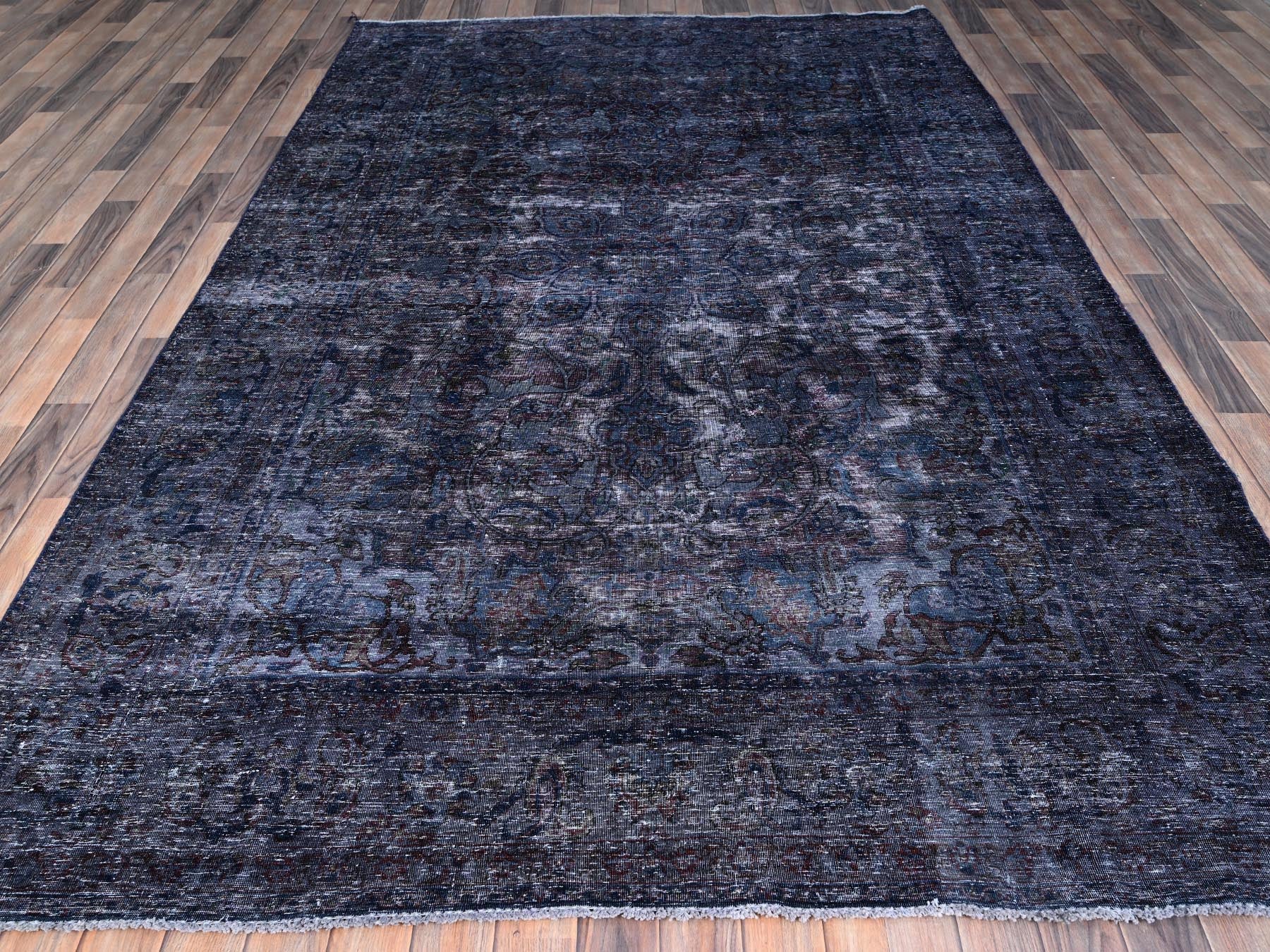 Tabriz Vintage hand-knotted wool rug in Overdyed & Blue, 6'5" x 10'3" — SKU O086110 (view 2)