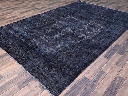 Tabriz Vintage hand-knotted wool rug in Overdyed & Blue, 6'5" x 10'3" — SKU O086110 (view 3)