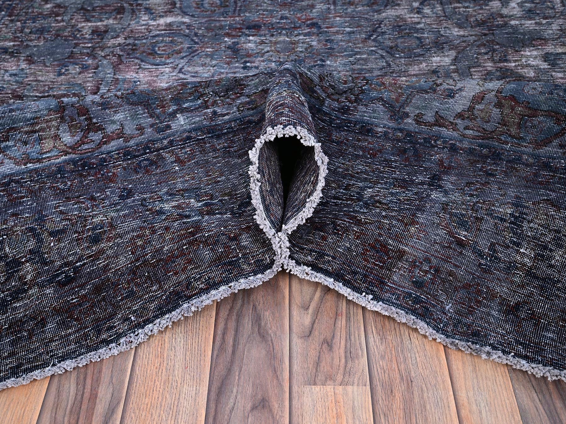 Tabriz Vintage hand-knotted wool rug in Overdyed & Blue, 6'5" x 10'3" — SKU O086110 (view 5)