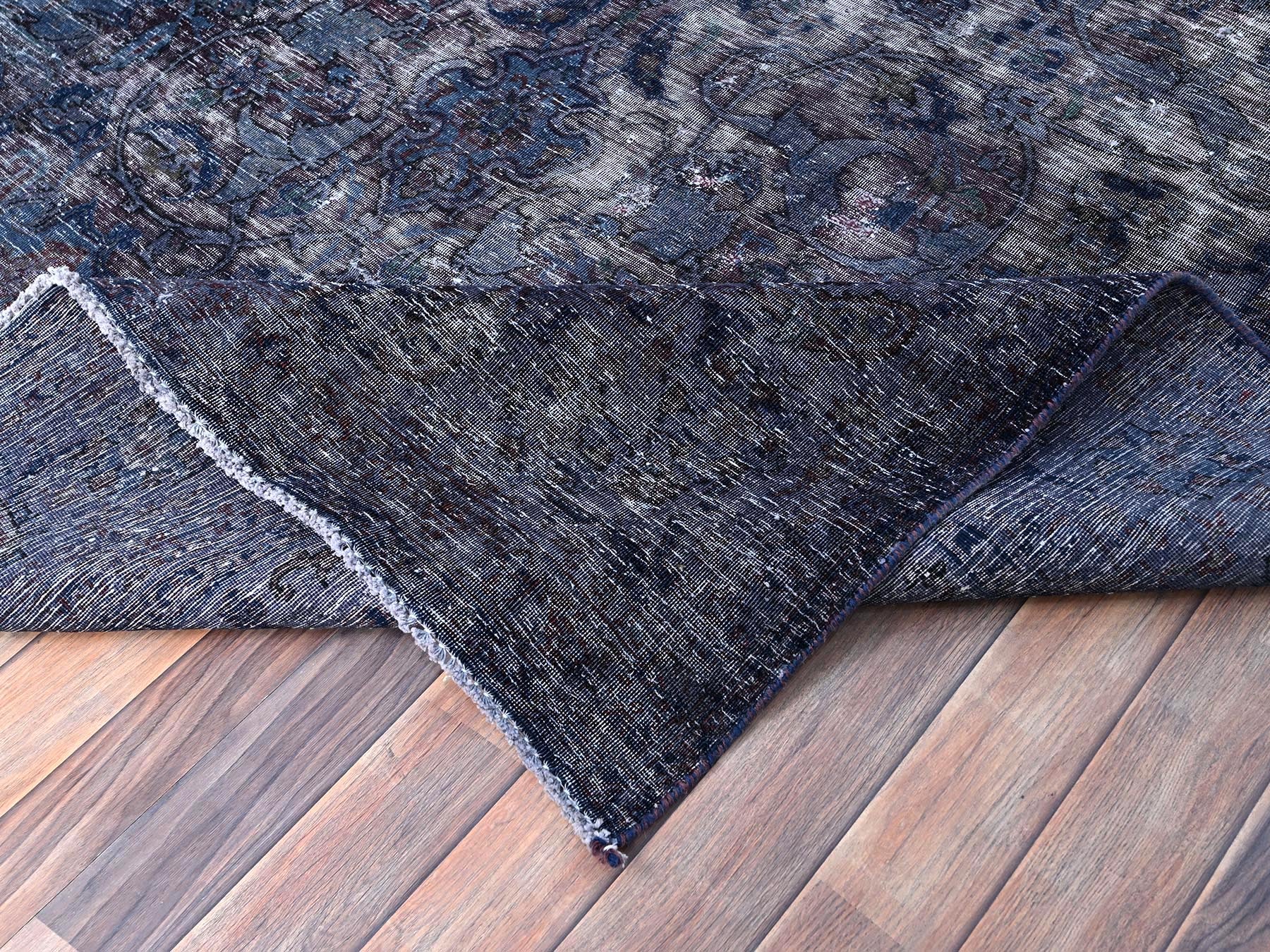 Tabriz Vintage hand-knotted wool rug in Overdyed & Blue, 6'5" x 10'3" — SKU O086110 (view 6)