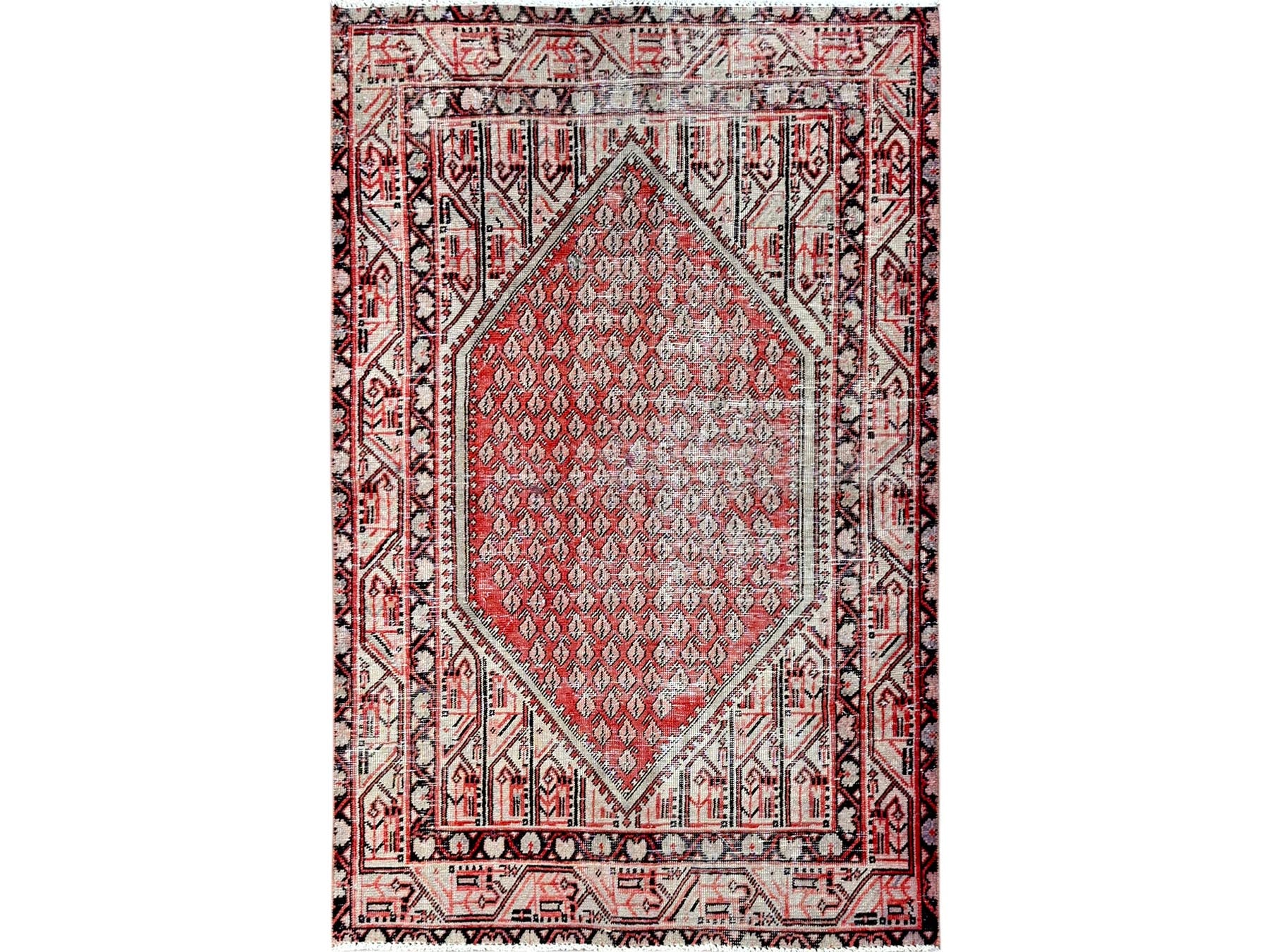 Sarouk Vintage hand-knotted wool rug in Red & Ivory, 3'10" x 6'1" — SKU O0861