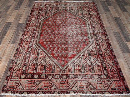 Sarouk Vintage hand-knotted wool rug in Red & Ivory, 3'10" x 6'1" — SKU O0861 (view 2)