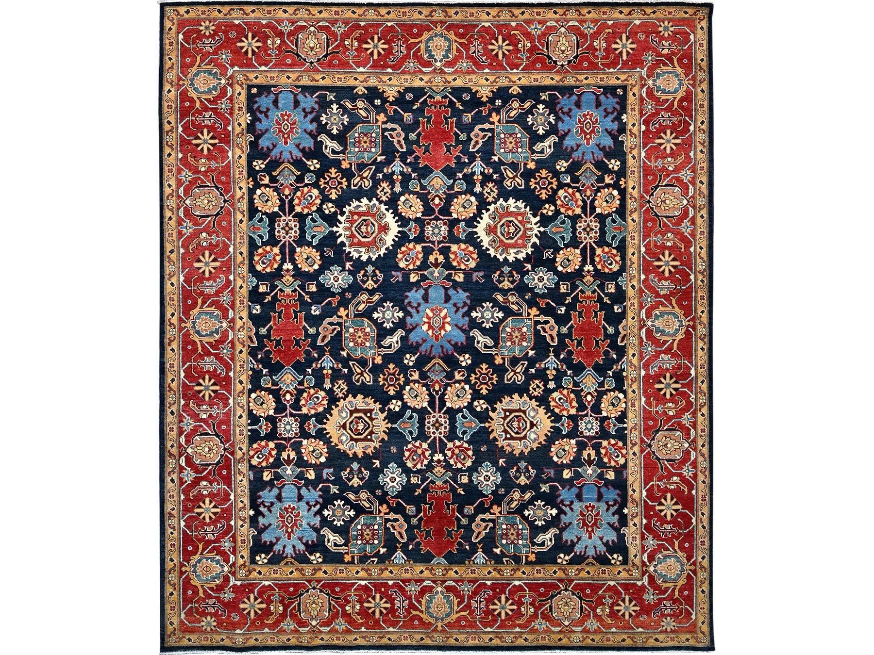 Blue 8'2" x 9'7" Heriz Hand knotted Wool Rug - Sku: O086200