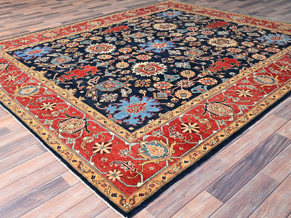 Blue 8'2" x 9'7" Heriz Hand knotted Wool Rug - Sku: O086200