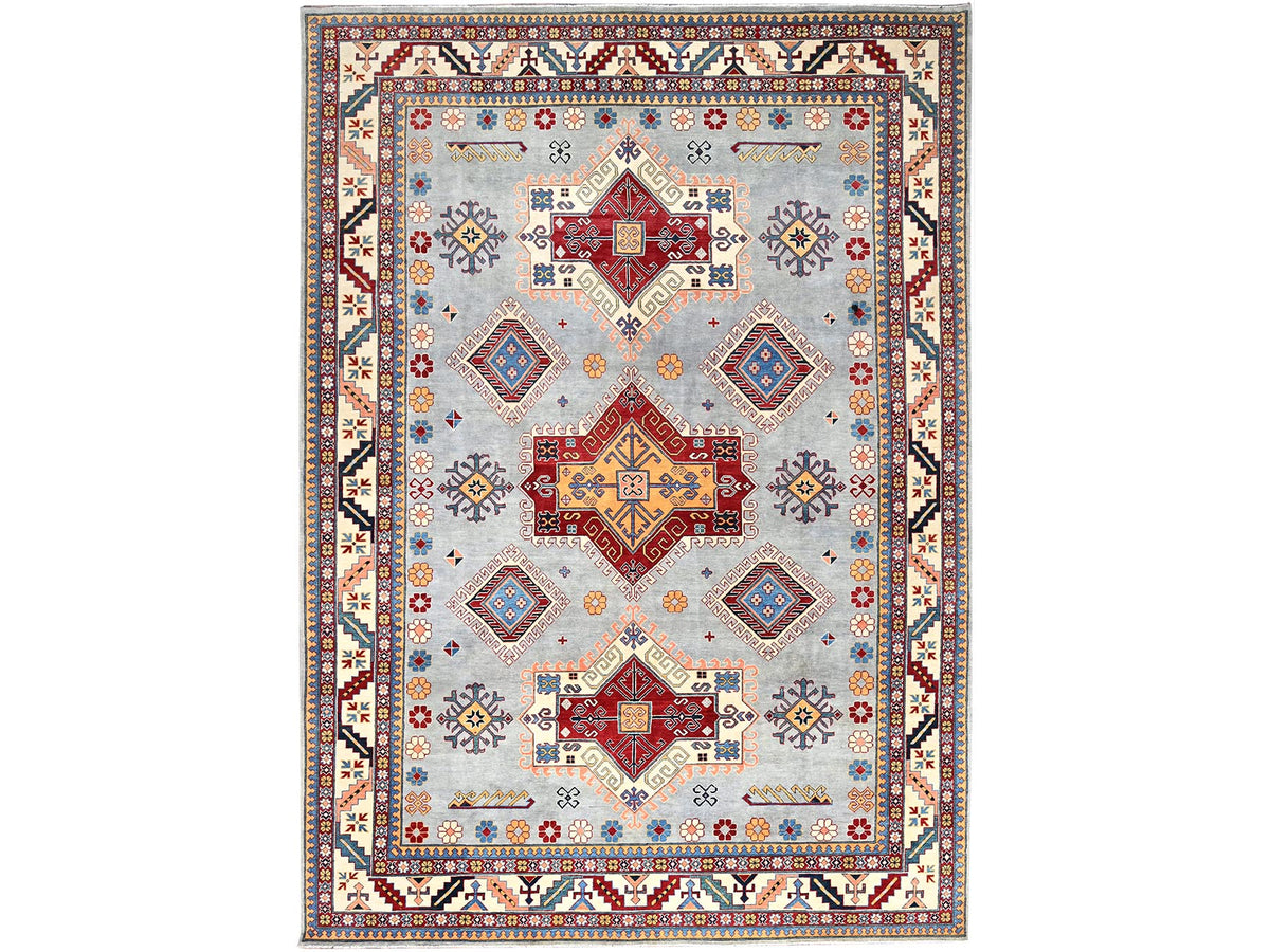 Kazak Kazak hand-knotted wool rug in Gray & Ivory, 9'10" x 13'8" — SKU O086213
