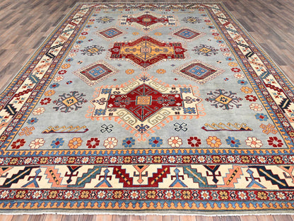 Grey 9'10" x 13'8" Tribal Hand knotted Wool Rug - Sku: O086213