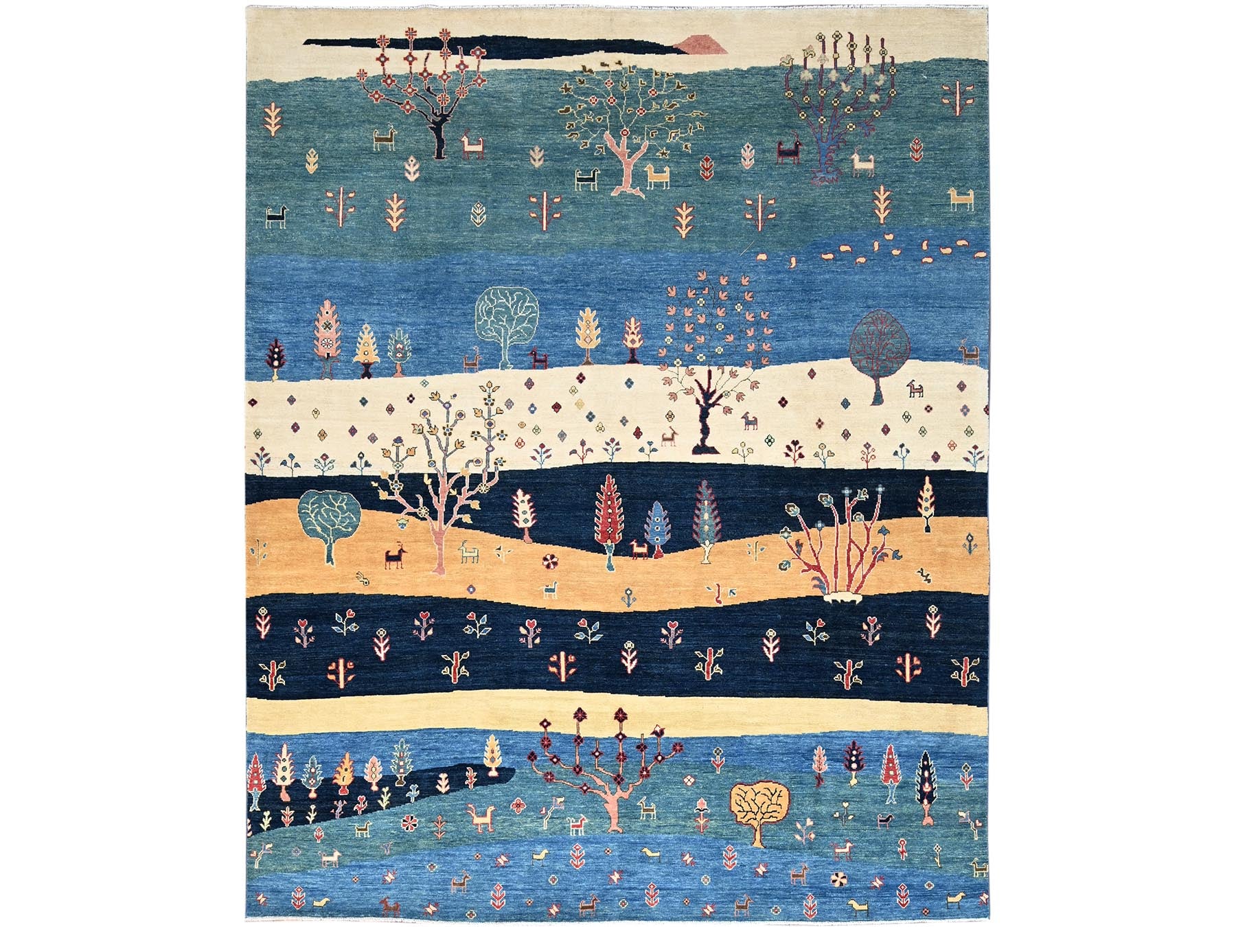 Gabbeh Tribal & Geometric hand-knotted wool rug in Blue, 8' x 9'7" — SKU O086214
