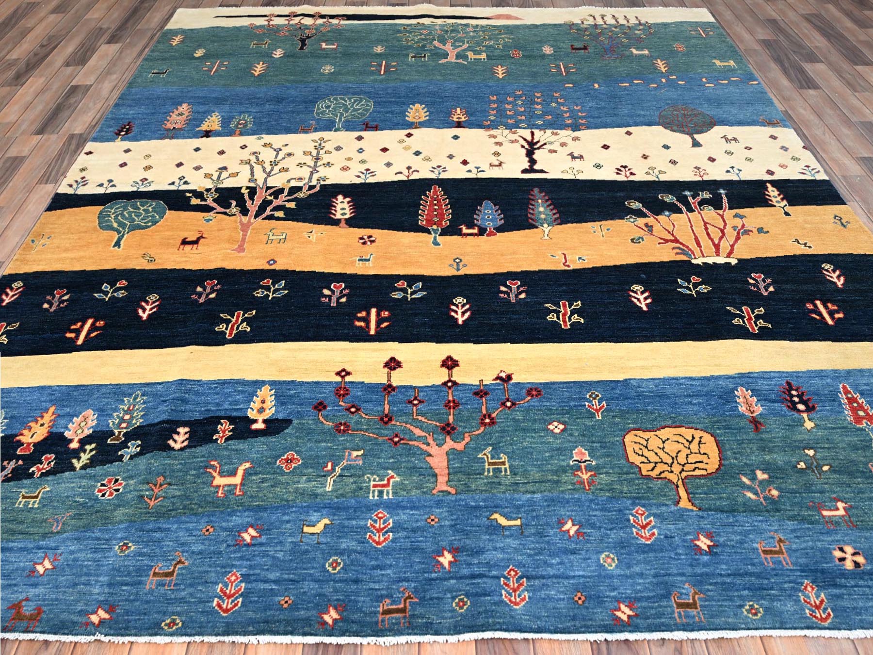 Gabbeh Tribal & Geometric hand-knotted wool rug in Blue, 8' x 9'7" — SKU O086214 (view 2)