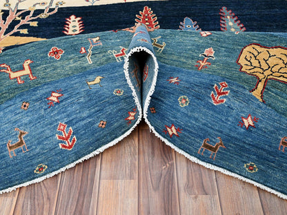 Blue 8'0" x 9'7" Tribal & Geometric Hand knotted Wool Rug - Sku: O086214
