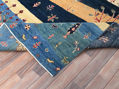 Blue 8'0" x 9'7" Tribal & Geometric Hand knotted Wool Rug - Sku: O086214