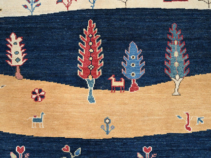 Blue 8'0" x 9'7" Tribal & Geometric Hand knotted Wool Rug - Sku: O086214
