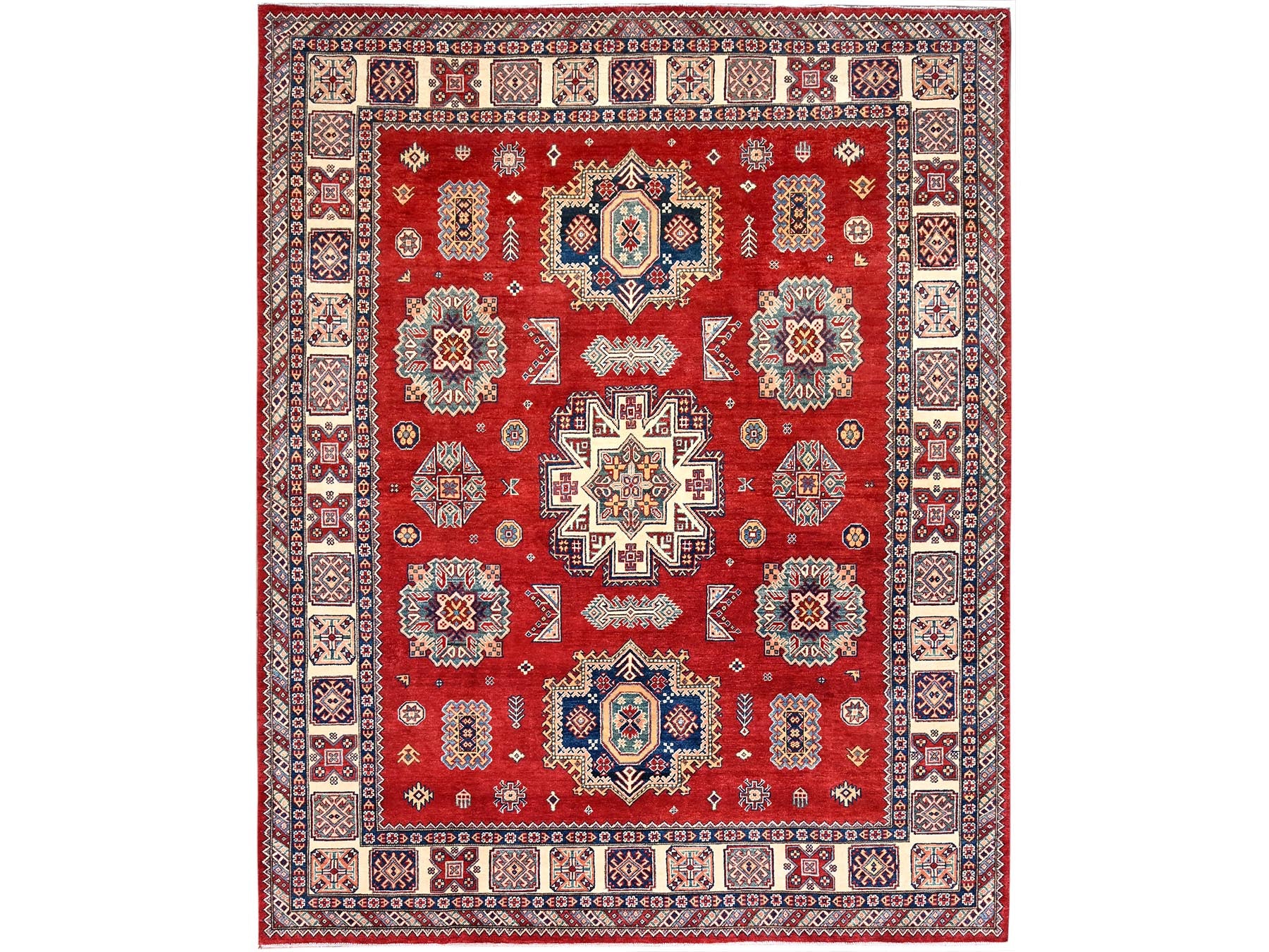 Kazak Kazak hand-knotted wool rug in Red & Ivory, 8'2" x 10' — SKU O086216