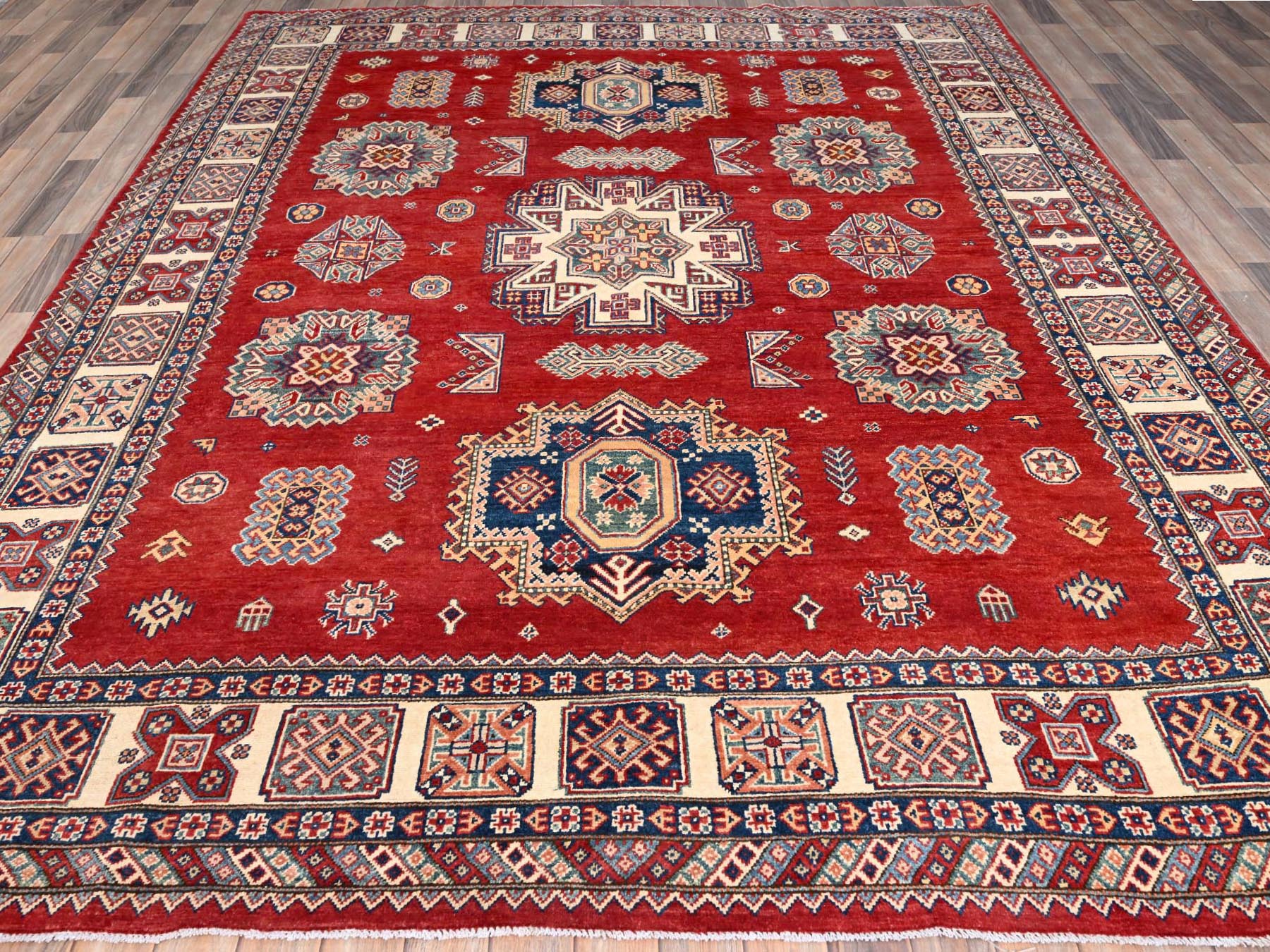 Kazak Kazak hand-knotted wool rug in Red & Ivory, 8'2" x 10' — SKU O086216 (view 2)