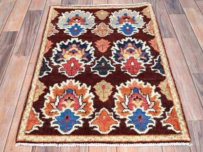 Brown 2'0" x 2'11" Kazak Hand knotted Wool Rug - Sku: O086225