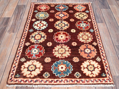 Brown 2'0" x 2'10" Kazak Hand knotted Wool Rug - Sku: O086241