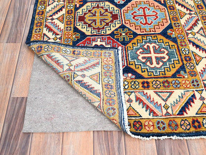 Blue 2'7" x 9'6" Kazak Hand knotted Wool Rug - Sku: O086248