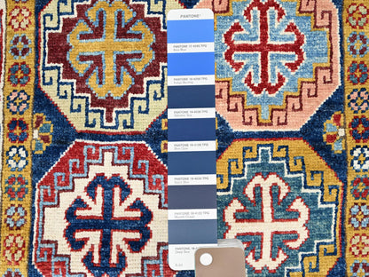 Blue 2'7" x 9'6" Kazak Hand knotted Wool Rug - Sku: O086248