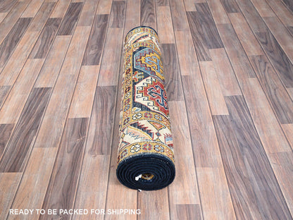 Blue 2'7" x 9'6" Kazak Hand knotted Wool Rug - Sku: O086248