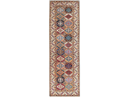 Kazak Kazak hand-knotted wool runner in Gray & Ivory, 2'10" x 9'9" — SKU O086249