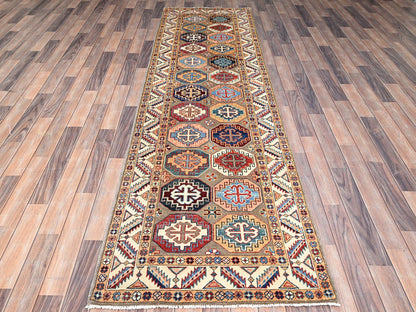 Kazak Kazak hand-knotted wool runner in Gray & Ivory, 2'10" x 9'9" — SKU O086249 (view 2)