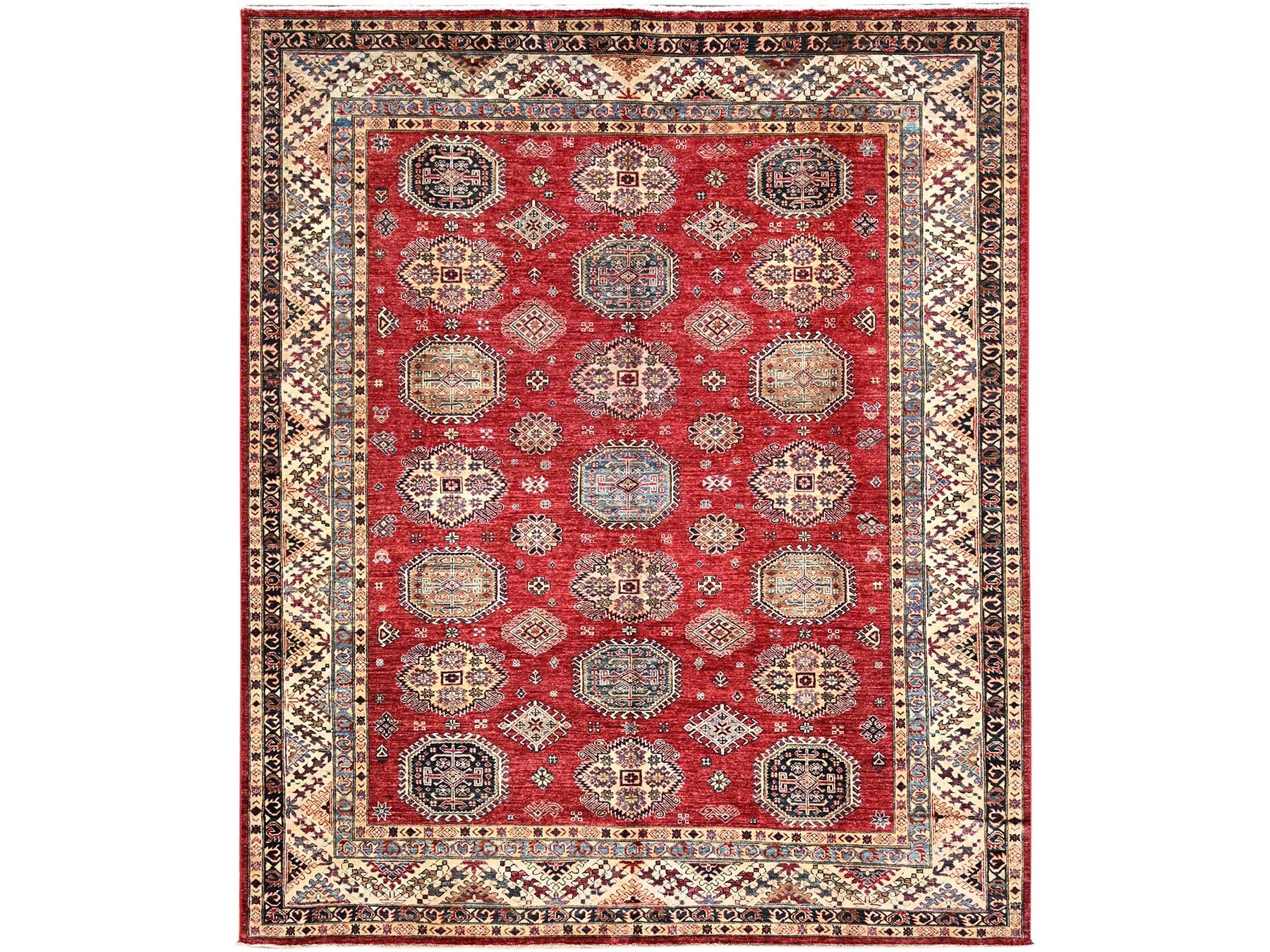 Kazak Kazak hand-knotted wool rug in Red & Ivory, 8'4" x 9'10" — SKU O086267