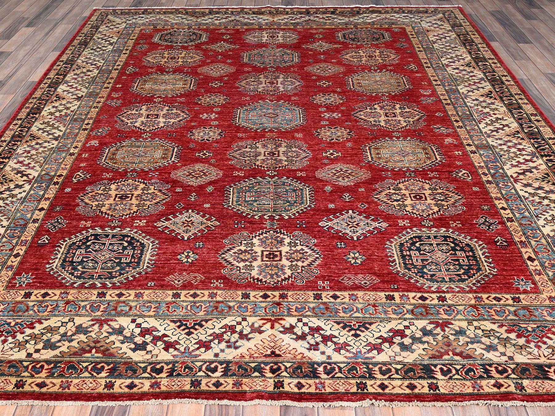 Kazak Kazak hand-knotted wool rug in Red & Ivory, 8'4" x 9'10" — SKU O086267 (view 2)