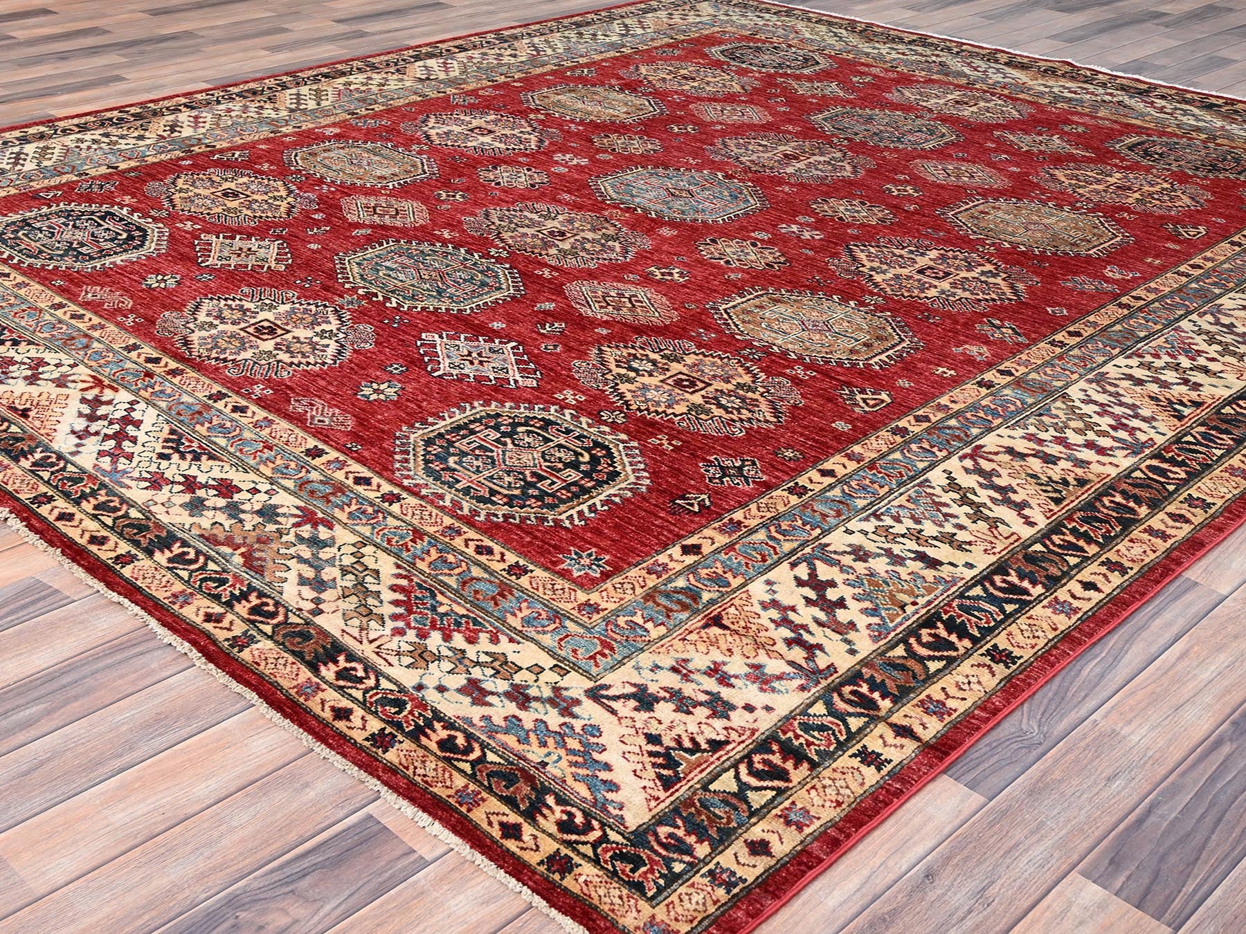 Kazak Kazak hand-knotted wool rug in Red & Ivory, 8'4" x 9'10" — SKU O086267 (view 3)