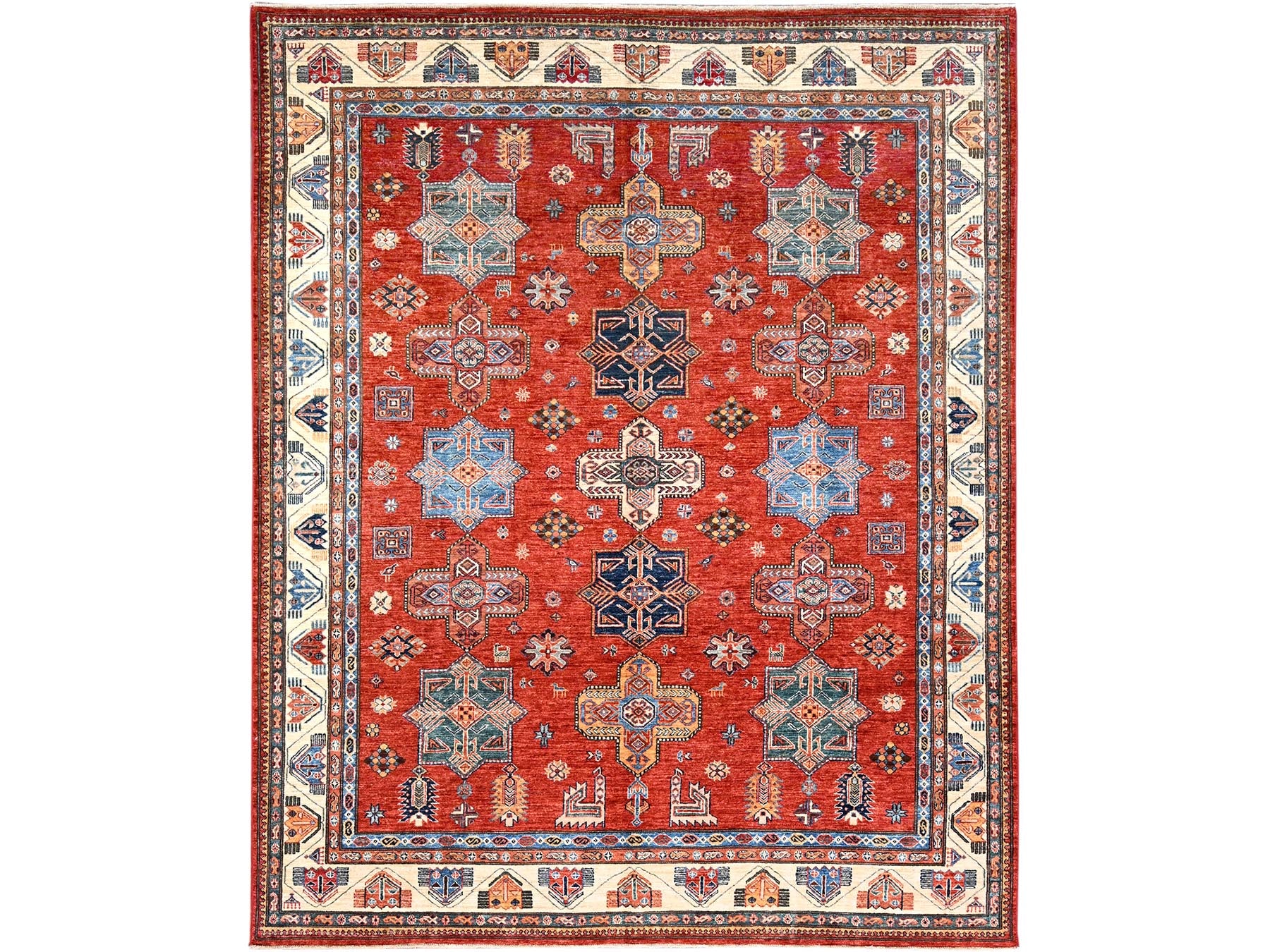 Kazak Kazak hand-knotted wool rug in Red & Ivory, 8'2" x 9'10" — SKU O086273