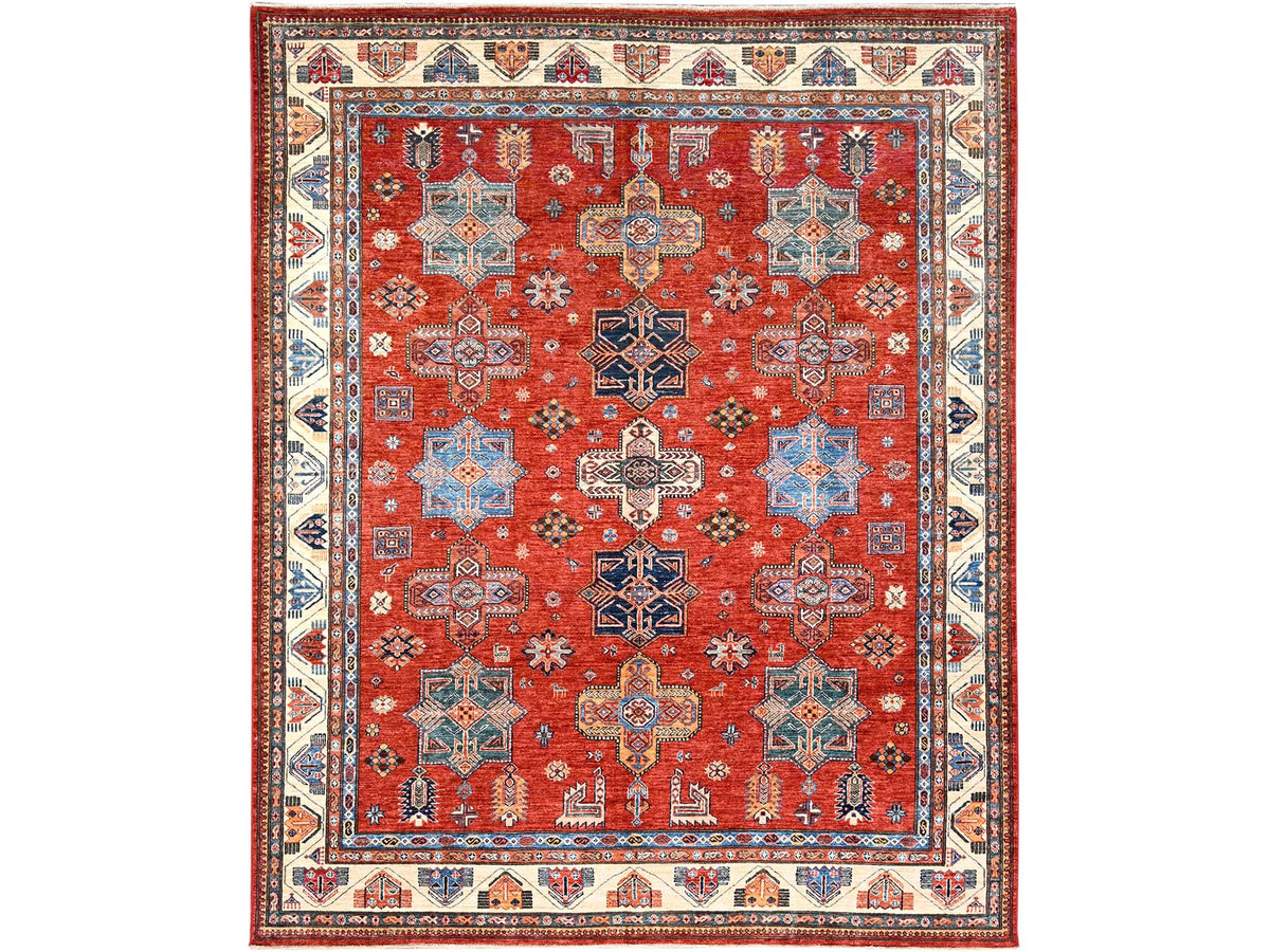 Kazak Kazak hand-knotted wool rug in Red & Ivory, 8'2" x 9'10" — SKU O086273