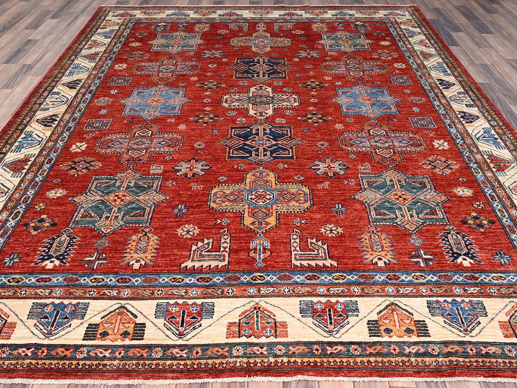 Kazak Kazak hand-knotted wool rug in Red & Ivory, 8'2" x 9'10" — SKU O086273 (view 2)