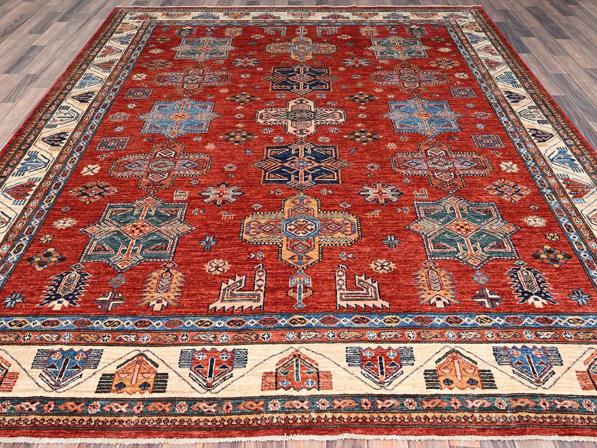 Kazak Kazak hand-knotted wool rug in Red & Ivory, 8'2" x 9'10" — SKU O086273 (view 2)