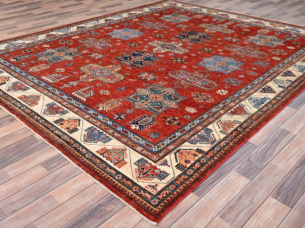 Kazak Kazak hand-knotted wool rug in Red & Ivory, 8'2" x 9'10" — SKU O086273 (view 3)