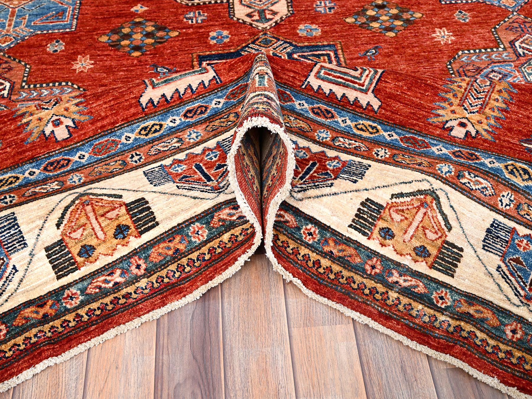 Kazak Kazak hand-knotted wool rug in Red & Ivory, 8'2" x 9'10" — SKU O086273 (view 5)
