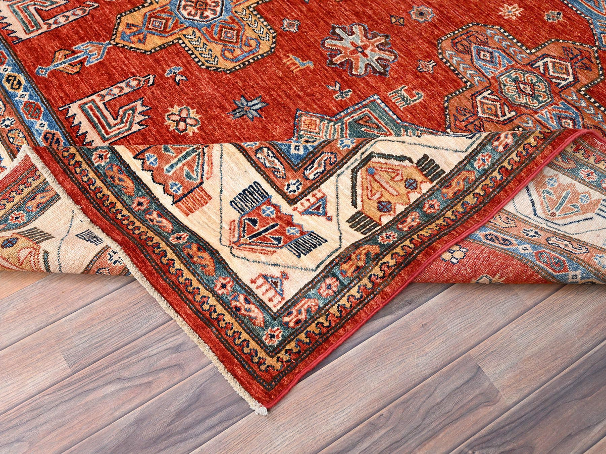Kazak Kazak hand-knotted wool rug in Red & Ivory, 8'2" x 9'10" — SKU O086273 (view 6)